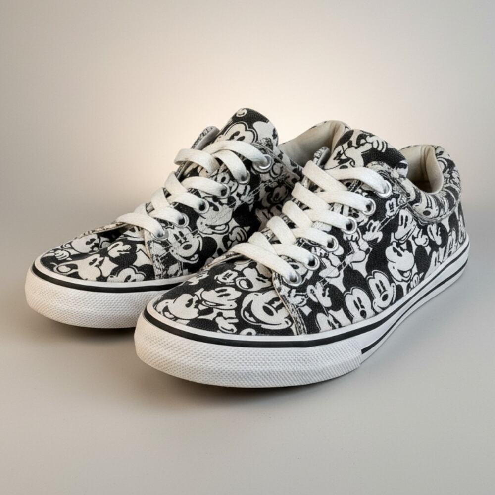 Disney Mickey Mouse Womens Canvas Sneakers Black White Low Top Shoes Size 8
